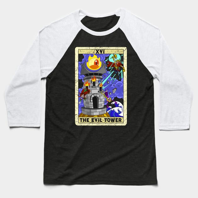 The Evil Tower and Thor old cartoon Style XVI Tarot Card Baseball T-Shirt by Juandamurai